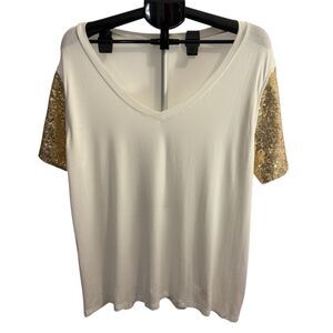 Topstype White  T-Shirt Gold Sequin Sleeves